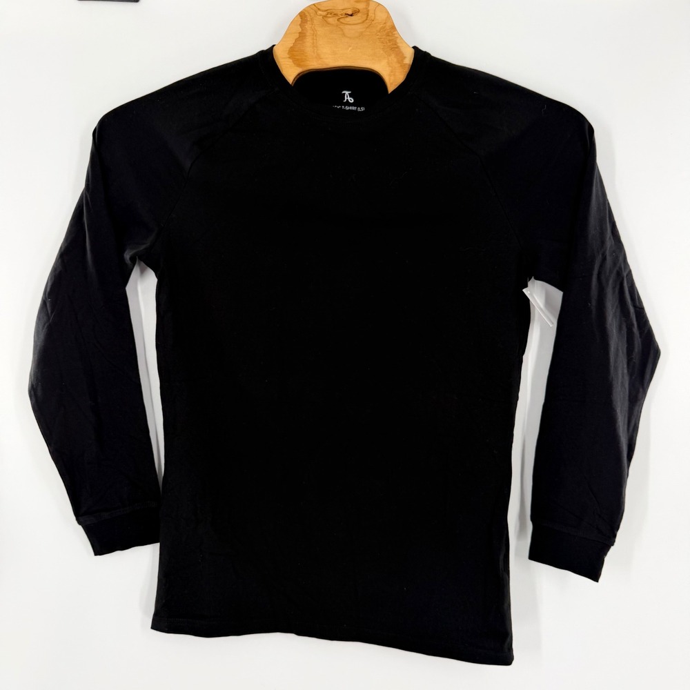Tailored Athlete Mens Basic Long Sleeve T-Shirt Black Raglan Cotton Stretch L